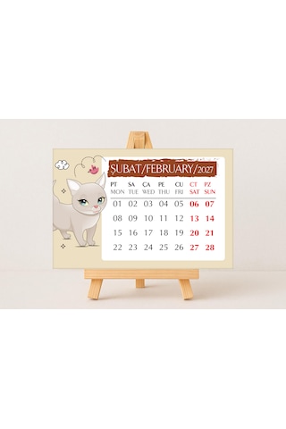 2027 Kedi Masa Takvimi 10x15 Cm Ebat - Mini Şövalesi İlebirlikte Diğer