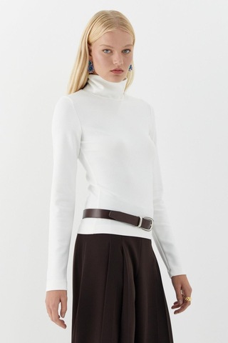 Balıkçı Yaka Uzun Kollu Body Beyaz Beyaz