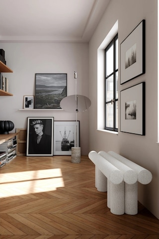 101 Copenhagen Hiro Bouclé Minimalist Tasarım Dekoratif, Kırık Beyaz Bench Dikdörtgen Puflar