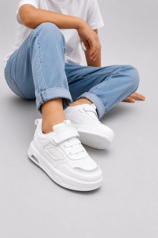 Ht Hotin Glitch Çocuk Işıklı Spor Ayakkabı Cırtlı Bağcıklı Rahat Günlük Sneaker - Beyaz