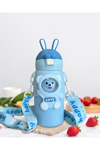 Mavi Tavşan Kulaklı Çocuk Termosu Paslanmaz Çelik Mavi