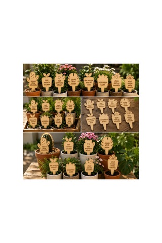 Arliadesign Konuşan Saksı Etiketi 8'li Mdf Ahşap Bitki Etiketi Dekoratif Saksı Süsü 8x16 Cm