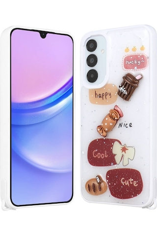 Zore Galaxy Uyumlu A25 Kılıf Parlayan Simli Kabartma Figürlü Cevze Kapak - Yeşil Yeşil
