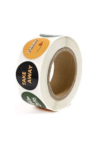 Yapışkanlı Pp Film Etiket 45 Mm Take Away Yeşil + Take Away Siyah + Yummy Turuncu Desenli 1000'li