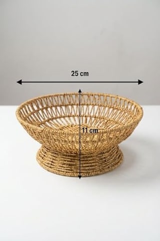 25 Cm Plastik Rattan Servis Çanağı, Doğal Hasır Görünümlü Dekoratif Meyve Ekmek Sunum Kasesi