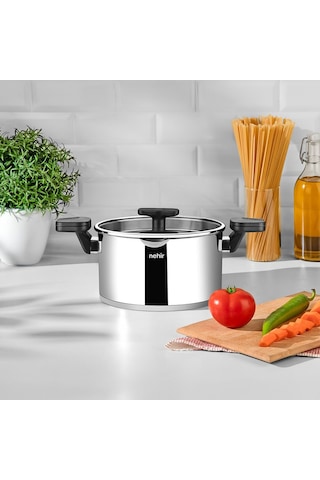 Nehir Roma 22 Cm Paslanmaz Çelik Süzgeç Kapaklı Fonksiyonel Derin Tencere