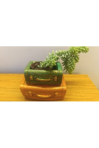 Artepieza Vintage Çift Bavul Saksı- Masaüstü Düzenleyici- Dekoratif Bavul Kalemlik Kahve-yeşil 12 8 1