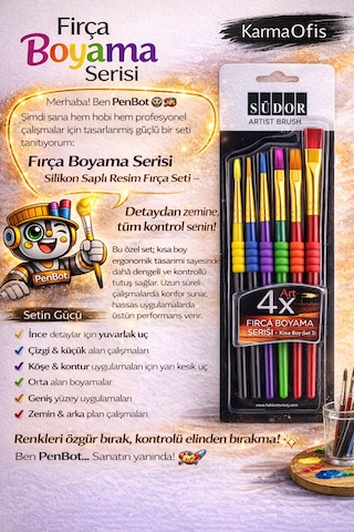 Silikon Saplı Fırça Seti 6 Lı Akrilik, Guaj Ve Tuval İçin Profesyonel Resim Fırçaları