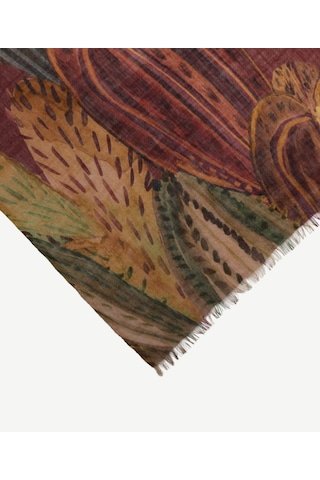 Yargıcı Büyük Çiçek Desenli Yün Şal 26kksl1012x 016 Bordo