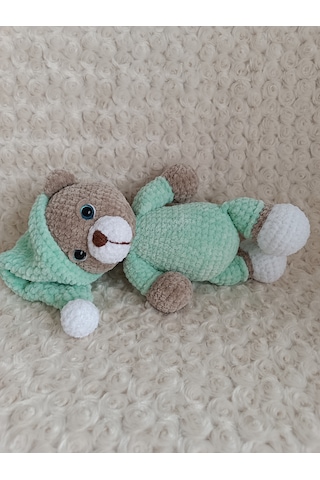 El Yapımı Amigurumi Kadife İp Uykucu Ayı \ Oyuncak\ Hediyelik 30cm