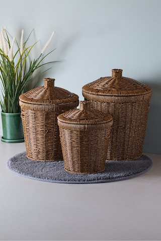 Bansko 3'lü Koyu Kahverengi Patates Soğan Sarımsak Sepeti Koyukahverengı Hasır Kahve