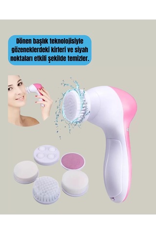 5 Başlıklı Fırçalı Yüz Temizleme Ve Spa Masaj Cihazı Döner Başlık Suya Dayanıklı Mh-hs0009-9473