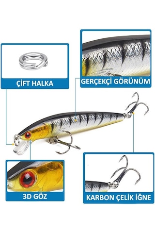 Valkyrie 10 Adet 10cm 9gr Minnow Sahte Olta Yem Seti Rapala 1m Derinlik 10 Farklı Renk Karbon Çelik İğne