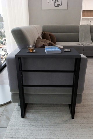 Steel Design Metal Ayaklı Yan Sehpa Laptop Çalışma Masası Sehpa Antrasit