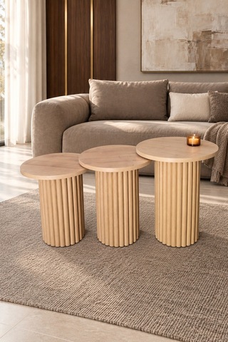Soyasis Livia Bohem 3'lü Zigon Sehpa 40 Cm - Safir Meşe