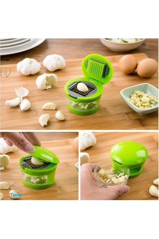 Zhltools 2 Farklı Bıçaklı Hazneli Kapaklı Pratik Sarımsak Soğan Rendesi Yeşil
