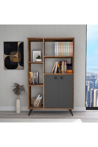 Arnetti Kitaplık 7 Raflı Meldan Kitaplık Lidya Antrasit