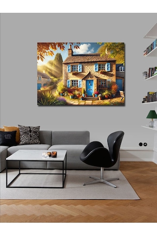 Kanvas Tablo Mavi Kapılı Ev 100cmx140cm