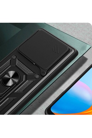 Tecno Camon 30 Pro 5g Kılıf Magnetik Standlı Kamera Korumalı Sürgülü Vega Kapak Siyah