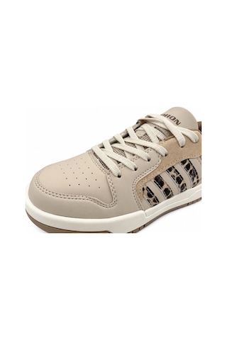 Papucumun Dünyası Lambırlent Unisex Bağcıklı Şeritli Hafif Konforlu Sneaker Krem