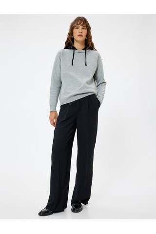 Koton Kapşonlu Triko Sweatshirt Kazak Renk Kontrastlı Gri 5wak90241ht Gri