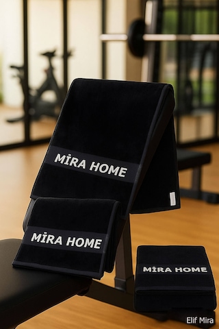 Mira Home 3 Lü Spor Fitness Havlusu 30x100 %100 Pamuklu Siyah - Beyaz