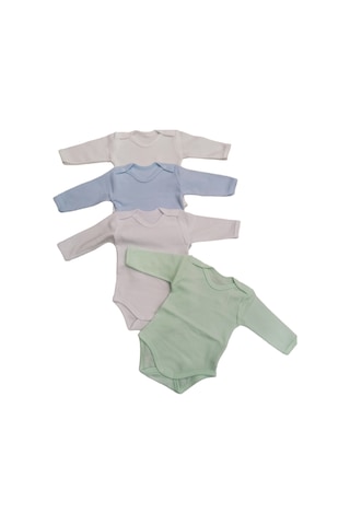 özdemirli bebe Uzun Kollu Çıtçıtlı Badi Bisiklet Yaka Body Hava Alır Kumaş Düz Renk Zıbın (4lü Paket) 0-48 Ay Arası