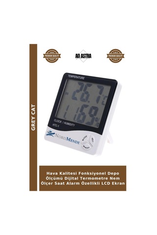 Hava Kalitesi Fonksiyonel Depo Ölçümü Dijital Termometre Nem Ölçer Saat Alarm Özellikli Lcd Ekran