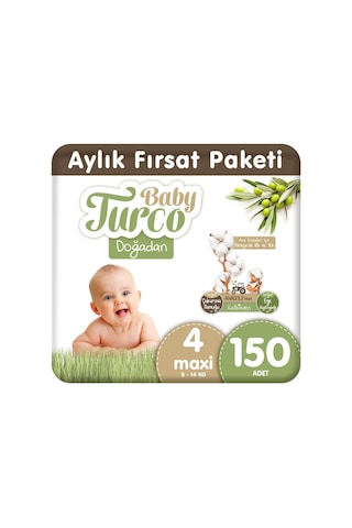 Baby Turco Doğadan Bebek Bezi 4 Numara Maxi Aylık Fırsat Paketi 150 Adet
