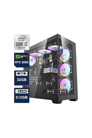 Luxury DS900 i3-10105 32 GB 512 GB M.2 SSD RTX3050 Free Dos Masaüstü Oyuncu Bilgisayarı
