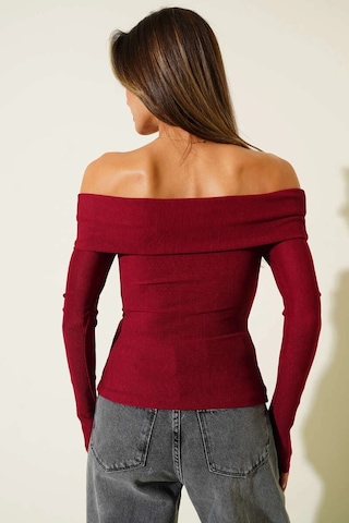 Madonna Yaka Düğmeli Bluz Bordo T4329 Bordo