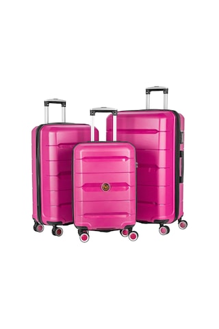 Npo Diamond Pp Polipropilen Kabin, Orta Ve Büyük Boy 3'lü Kırılmaz Valiz Seti-fuşya Fuşya