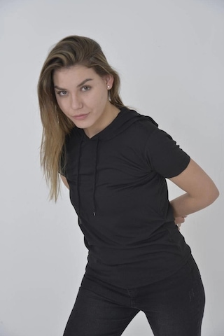 Kapşonlu Slim Fit T-shirt - Siyah - Siyah