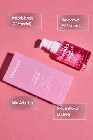 Peonies Dark Spot Serum Leke Karşıtı Aydınlatıcı Serum C Vit Arbutin Niasinamid Tüm Ciltler