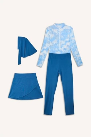 Defacto Regular Fıt Palmiye Desenli 4lü Burkini Mayo G7444ax26hsbe376 Mavi-be376