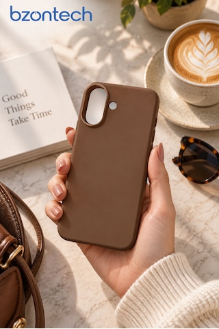 Apple İphone 17 Uyumlu Kılıf Renkli Lansman İçi Kadife Yumuşak Kamera Yükseltili Silikon Kahverengi
