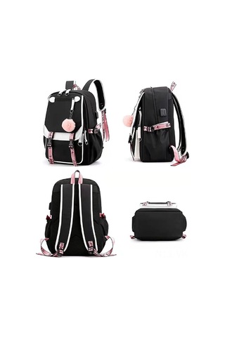 Vkemall Ergen Kız Çanta Okul Çanta 35l 17" Siyah Usb Şarj Ve Kulaklık Girişi Dayanıklı Yumuşak Kumaş Modern Tasarım Siyah