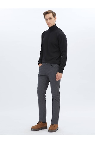 Antrasit Dokuma Slim Fit Casual Pamuk Karışımlı Pantolon Antrasit