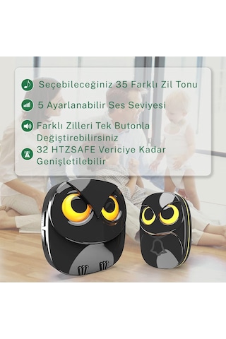 Monozone Işıklı Baykuş Şekilli 2 Alıcı 1 Verici Kapı Zili