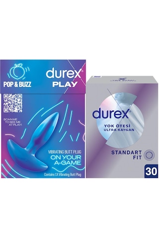 Durex Titreşimli Anal Plug Tıkaç + Durex Yok Ötesi Ultra Kaygan İnce Prezervatif 30'lu