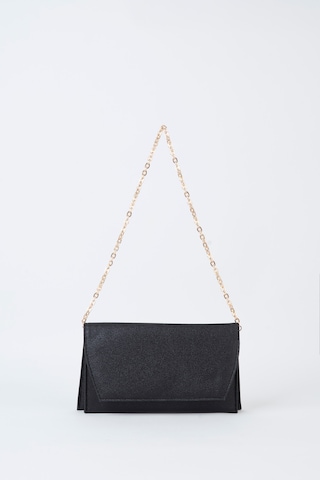 Vivaq Kadın Siyah Simli Zarf Tasarım 2 Bölmeli Mini Zincir Askılı Çıt Çıt Kapama Clutch Ve El Çantası