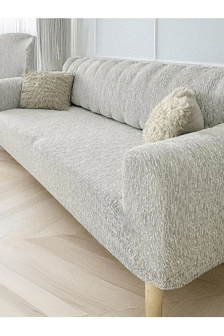 Upmall Jakarlı Koltuk Kanepe Kılıfı Çekyat Örtüsü 3+3+1+1  Krem