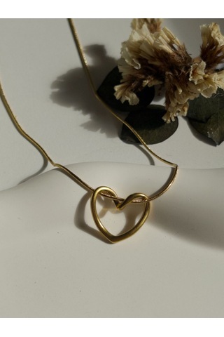 Çelik Kalp Figürlü Basic Kadın Kolye Altın Love Harmony - Gold Sevgililer Günü Hediyesi Altın