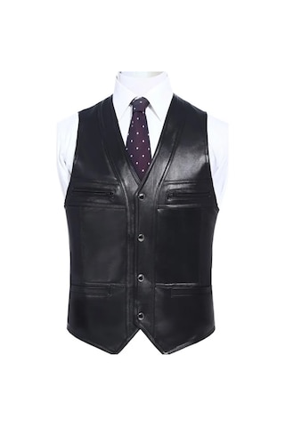 Klasik Entel Kuzu Derisi Yelek Siyah