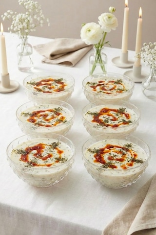 Selen Concept Küme Model Küçük Boy El Yapımı Cam Çorba Kasesi ve Salata Sunumluk 6’lı Set