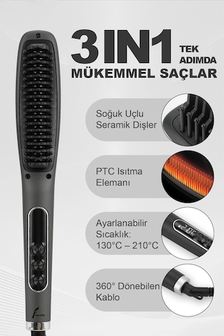 3 İn 1 Yeni Nesil Saç Düzleştirici Tarak 210 Derece Isı Ayarlı Seramik Taban Hızlı Şekillendirme