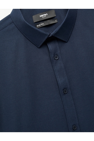 Koton Yarım İtalyan Yaka Uzun Kollu Slim Fit Klasik Gömlek Lacivert 6wam60159hw Lacivert