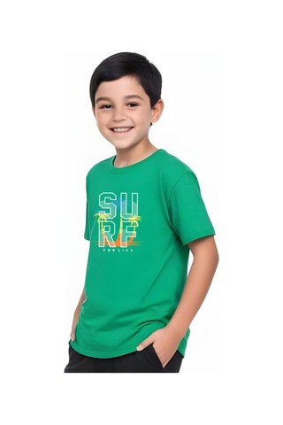 Surf Baskılı Erkek Çocuk Kısa Kollu Tişört Yeşil