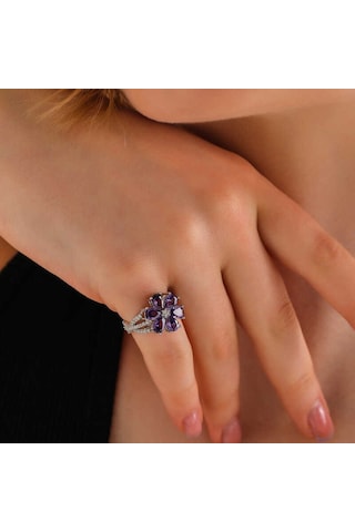 Blackcraft Gümüş Mor Sevgi Çiçeği Kadın Yüzük Bc-e0e8a0 Renkli