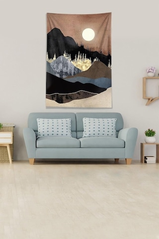 Pelangi Bej Ay Tutulması Leke Tutmaz Kadife Kumaş Duvar Örtüsü Duvar Halısı Tapestry Dwll317, 140 X 140 Çok Renkli